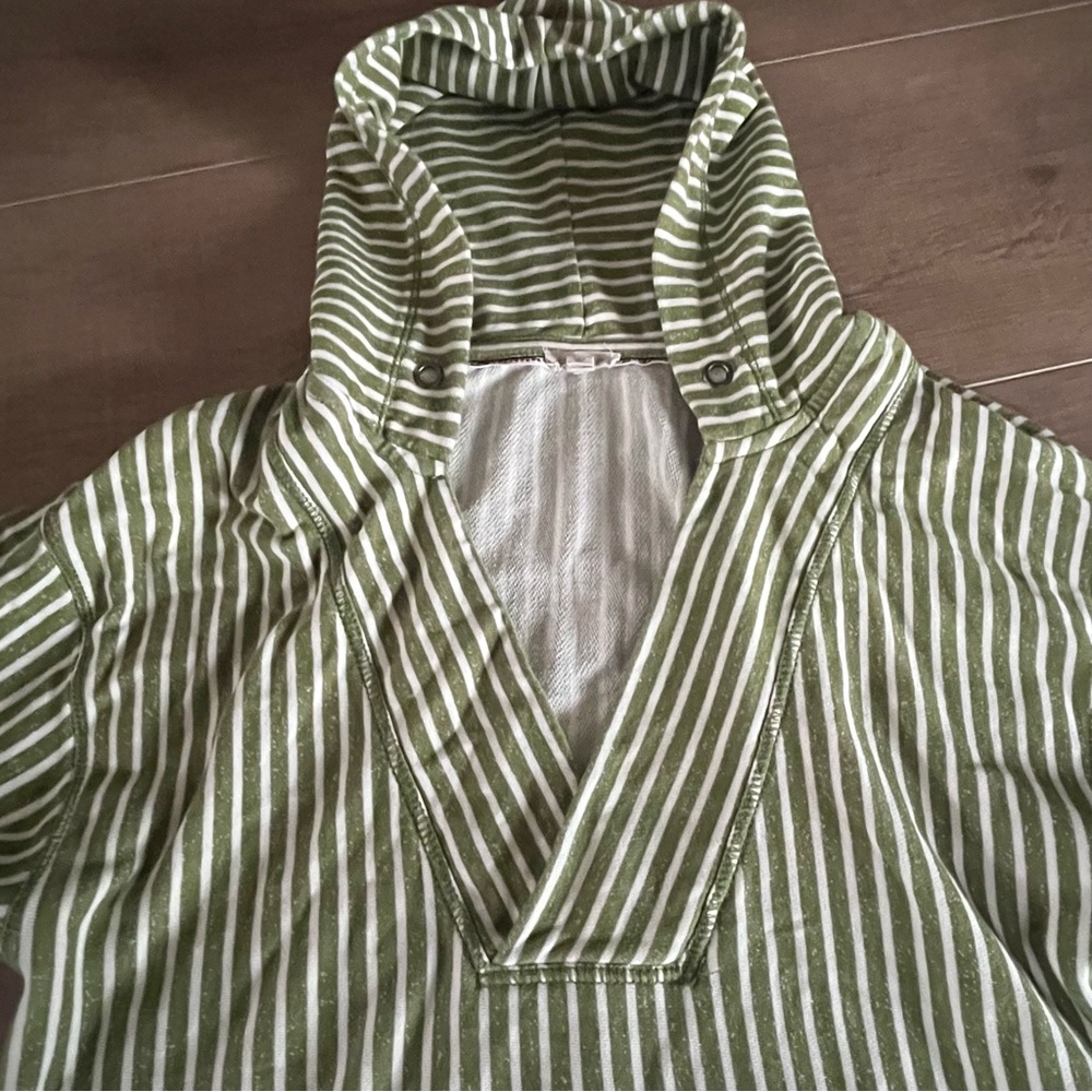 Anthropologie Sweatshirt Women‎ Pilcro Wharfside Hoodie Green Stripe Pullover - Picture 4 of 11